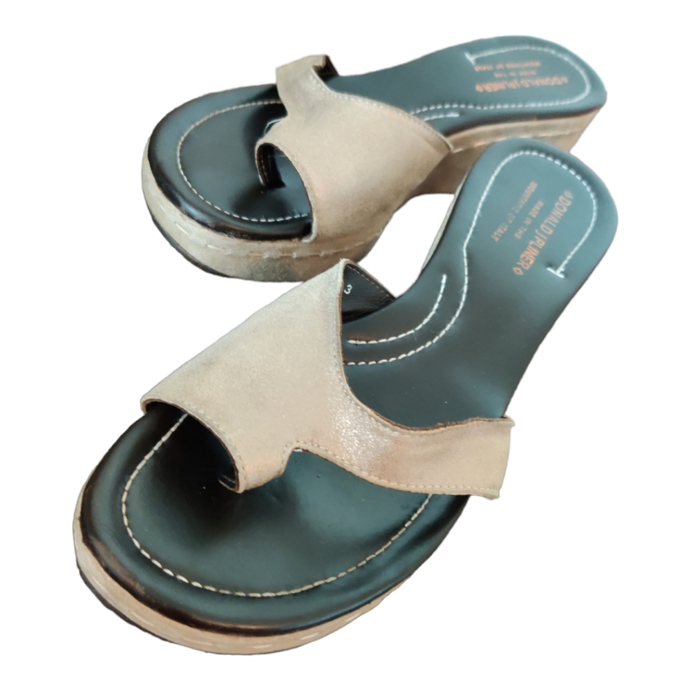 Donald J. Pliner Beige and Black Suede Slide Sandals